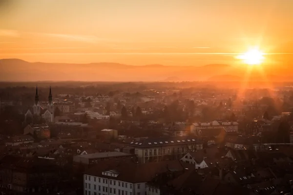 Sunset on the city of Ljubljana — Stock Photo, Image