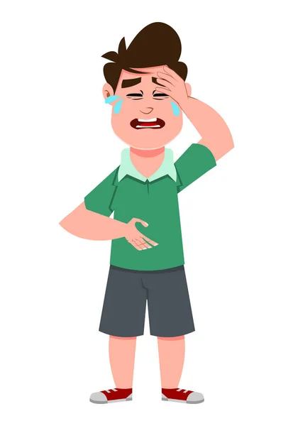 Χαριτωμένο Αγόρι Κλαίει Για Πονοκέφαλο — Διανυσματικό Αρχείο