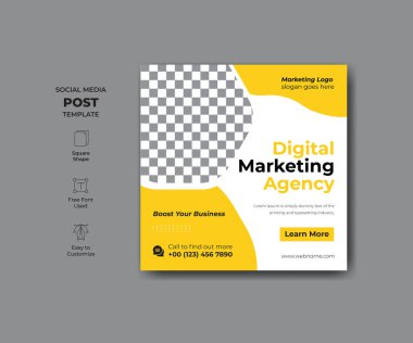 İşiniz için dijital pazarlama işi sosyal medya posta pankartı şablonu.