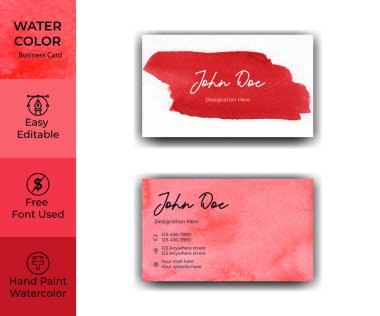 Zarif kırmızı suluboya desenli kartvizit