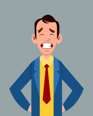 Çizgi film erkeği mutlu yüz ifadesi vektör çizimi. Tasarım, hareket veya animasyon için genç iş adamı karakter ifadesi.