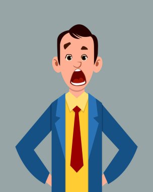  Karikatür erkeği şok edici yüz ifadesi vektör çizimi. Tasarım, hareket veya animasyon için genç iş adamı karakter ifadesi. 