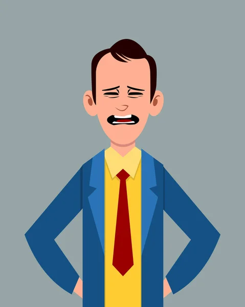 Karikatura Mužského Deprimovaného Obličeje Vektorové Ilustrace Charakteristika Mladého Podnikatele Pro — Stockový vektor
