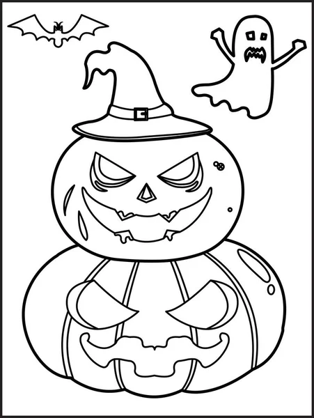 Halloween Kleurplaat Illustratie Halloween Achtergrond Begraafplaats Met Halloween Pompoenen Element — Stockvector
