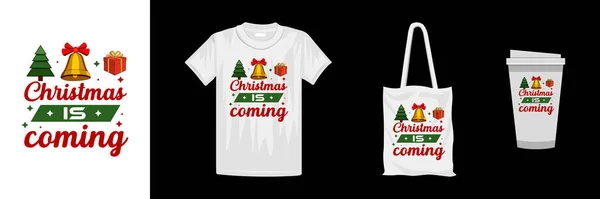 Feliz Navidad Letras Camiseta Diseño — Vector de stock