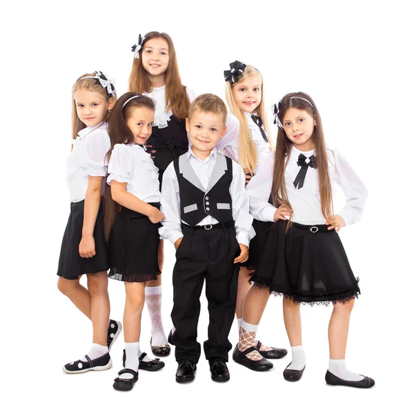 Group of smiling schoolgirls, isolated on white background — Stock Photo, Image