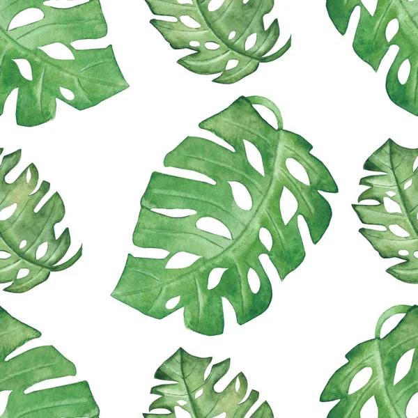Akwarela Ręcznie Malowane Natura Lato Sezon Bezszwowy Wzór Zielonymi Liśćmi — Zdjęcie stockowe