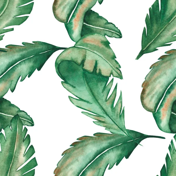 Akvarel Ručně Malované Příroda Tropické Bezešvé Vzor Zelenou Palmovou Džunglí — Stock fotografie