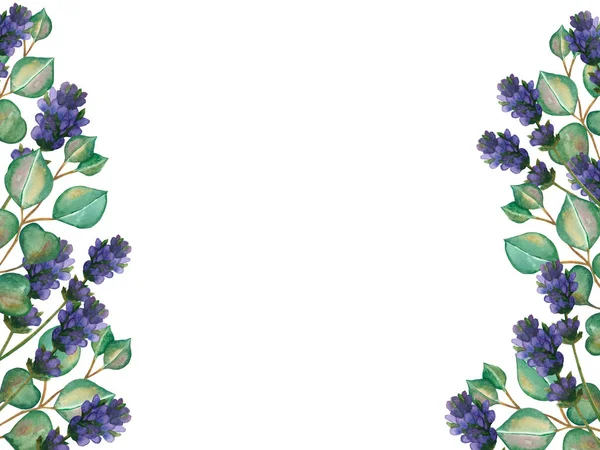 Акварель Ручной Окраской Природы Цветочный Вертикальный Баннер Рамка Фиолетовыми Цветами — стоковое фото