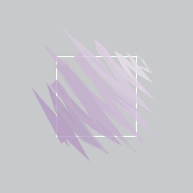 Logo tasarımı elementleri için gri arkaplan üzerinde pembe fırça darbeleri bileşimi ile beyaz kare kenarlık çerçeve ile vektör el boyalı grafik geometrik illüstrasyon 