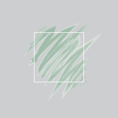 Logo tasarımı elementleri için gri arkaplan üzerinde beyaz kare çizgi ve yeşil fırça desen bileşimi ile vektör el boyalı grafik geometri illüstrasyon