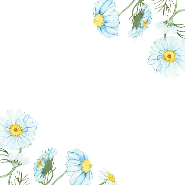 Akwarela Ręcznie Malowane Natura Kwiatowy Rogu Ramki Białym Płatkiem Żółtym — Zdjęcie stockowe