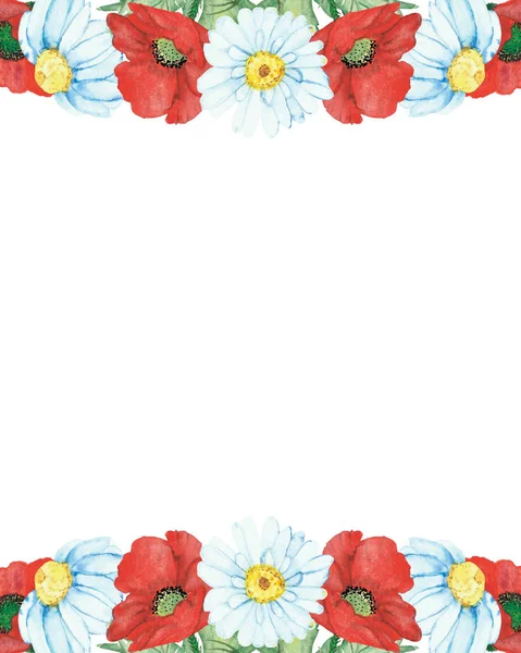 Aquarelle Peinte Main Nature Florale Bannière Bordure Cadre Avec Pavot — Photo