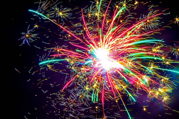Colorful Fireworks Display Dark Night Sky Stock Photo