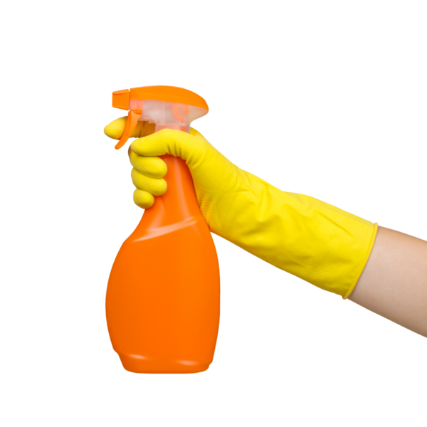 Sarı Eldiven Tutucu Turuncu Sprey Şişe Beyaz ve Png Şeffaf Arkaplanda İzole Edildi