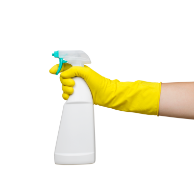 El Sarı Eldiven Tutucu Beyaz Püskürtme Şişesi Beyaz ve Png Şeffaf Arkaplanda