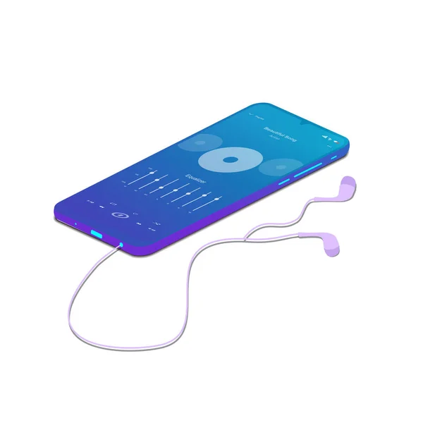 Musique Isométrique Sur Téléphone Portable Avec Écouteur Isolé Fond Blanc — Image vectorielle