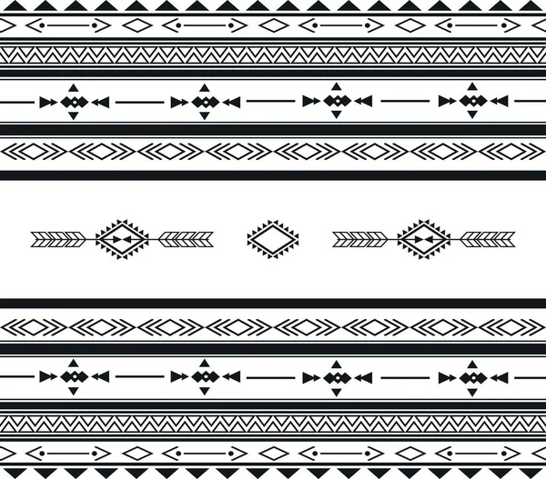 Nahtlose Ethnische Muster Schwarz Und Weiß Mit Geometrischen Elementen Die — Stockvektor