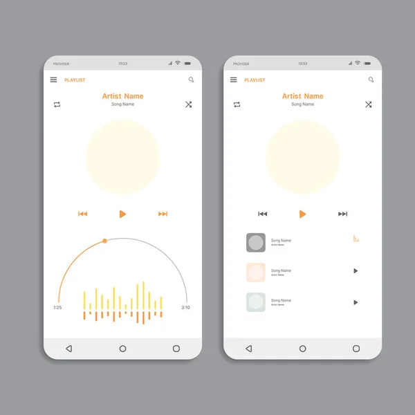 Schnittstelle Für Mobile Musikanwendungen Design Gui Bildschirme Musik App Flache — Stockvektor