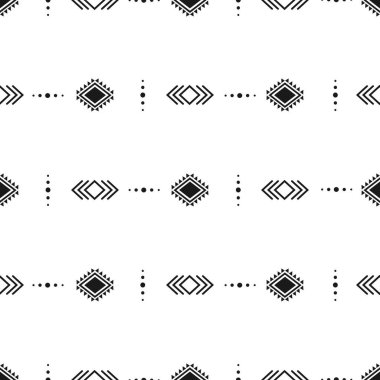 Geometrik elementlerle siyah ve beyaz kabile modeli, geleneksel Afrika çamur bezi, kabile tasarımı. kumaş veya ev duvar kağıdı tasarımı