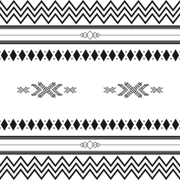 Modèle Ethnique Tribal Noir Blanc Avec Des Éléments Géométriques Tissu — Image vectorielle