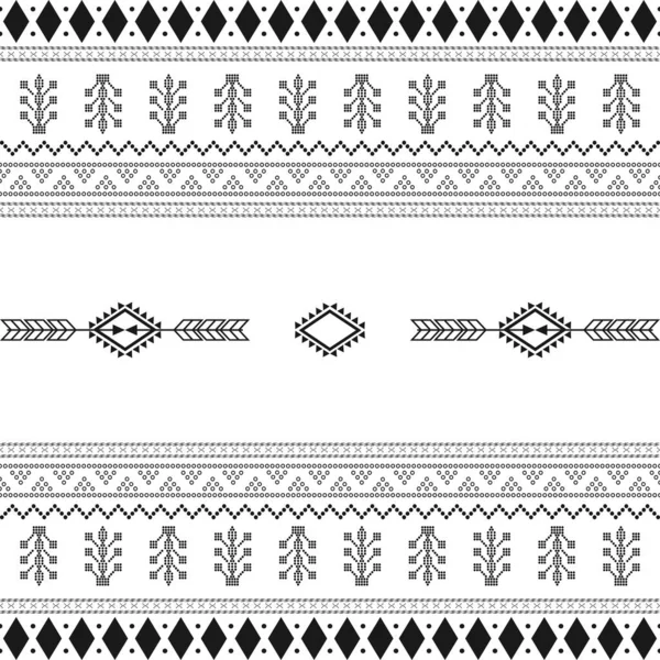 Svart Och Vit Stam Etniskt Mönster Med Geometriska Element Traditionell — Stock vektor