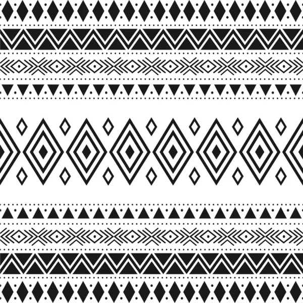 Patrón Étnico Tribal Blanco Negro Con Elementos Geométricos Tela Barro — Vector de stock