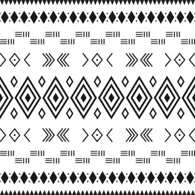 Geometrik elementlerle siyah ve beyaz kabile modeli, geleneksel Afrika çamur bezi, kabile tasarımı. kumaş veya ev duvar kağıdı tasarımı