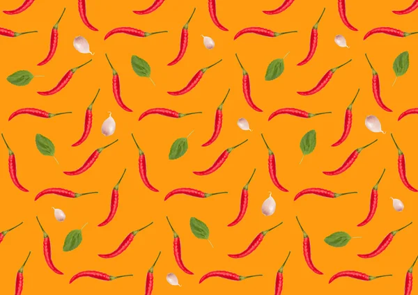 Seamless modeli kırmızı sıcak biber turuncu bir arka plan üzerinde