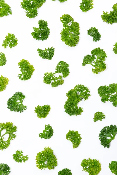 Beyaz arka plan üzerinde izole bir desen düzenlenmiş taze maydanoz