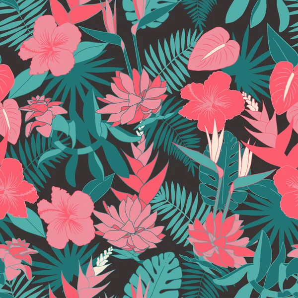 Sorunsuz tropikal orman çiçek desenli — Stok Vektör