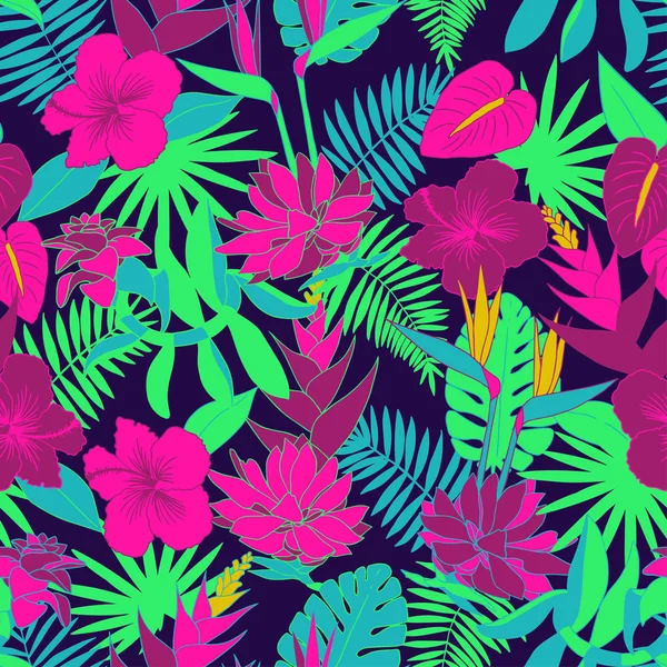 无缝的热带丛林花卉图案 — 图库矢量图片