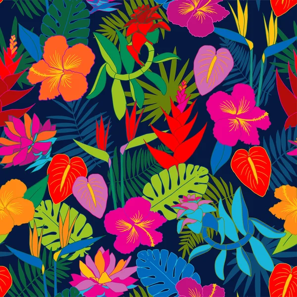 Patrón floral de selva tropical inconsútil — Vector de stock