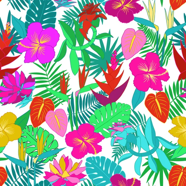 无缝的热带丛林花卉图案 — 图库矢量图片