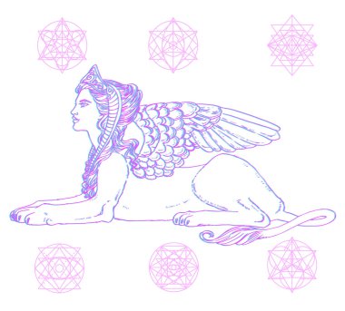 Sfenks, efsanevi yaratık sembolü.