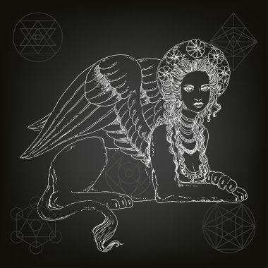 Sfenks, efsanevi yaratık sembolü.