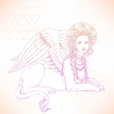 Sfenks, efsanevi yaratık sembolü.