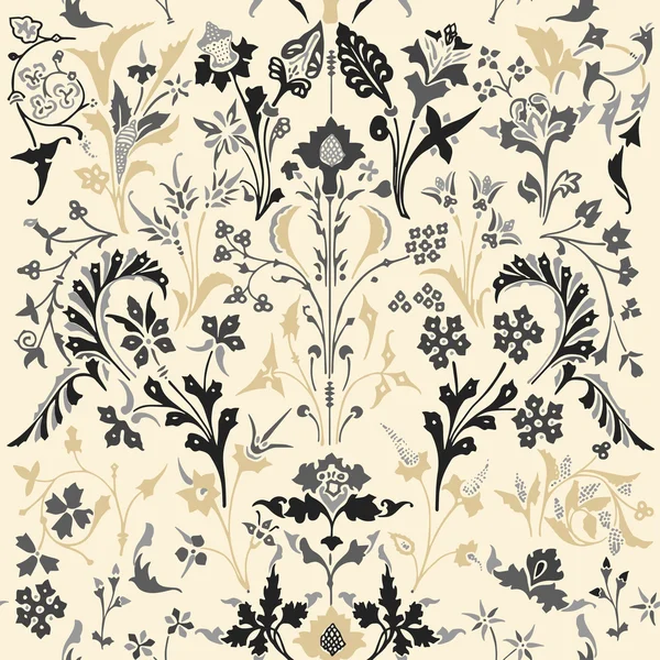 Enchanted Vintage Flowers and Birds seamless pattern — Stock Vector