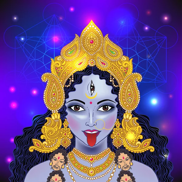 Indiska Hindi gudinnan Kali. — Stock vektor