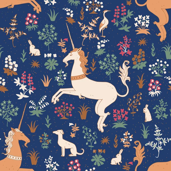 Unicorni nella foresta magica — Vettoriale Stock
