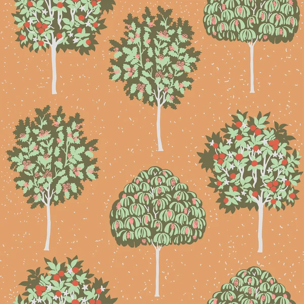 Enchanted Vintage Trees seamless pattern — Stock Vector