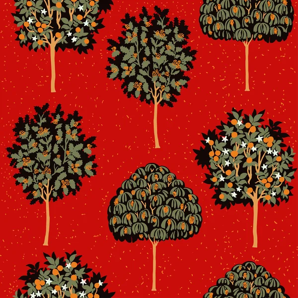 Enchanted Vintage Trees seamless pattern — Stock Vector