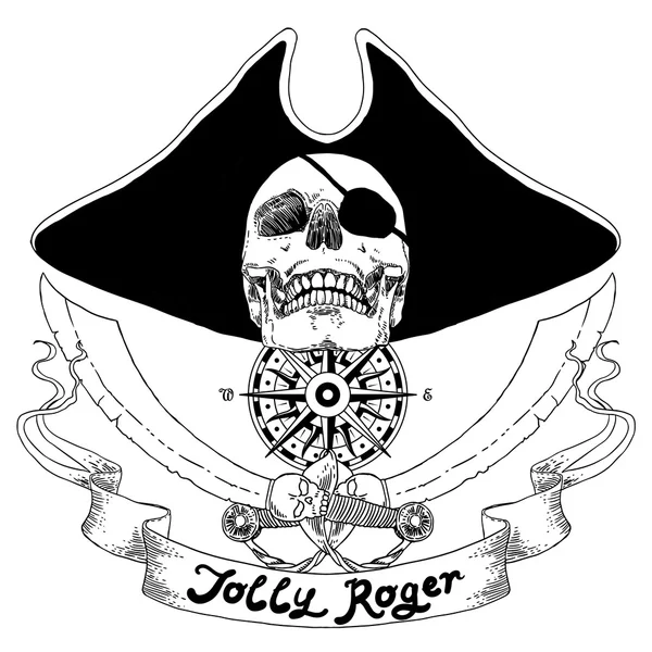 El cráneo pirata Jolly Roger — Vector de stock