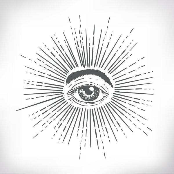 All seeing eye inside delta triangle pyramid