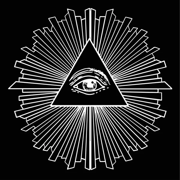 All seeing eye inside delta triangle pyramid — Stock Vector