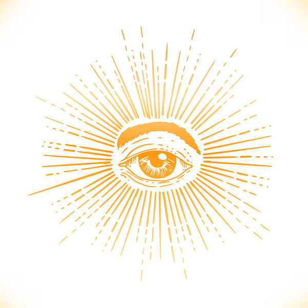 All seeing eye inside delta triangle pyramid