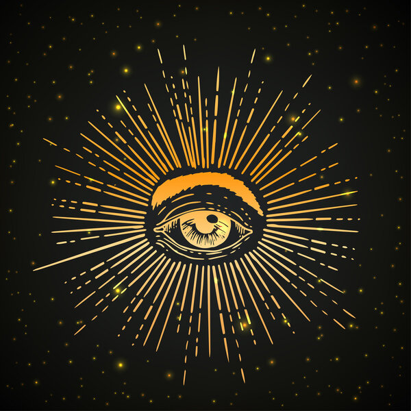 All seeing eye inside delta triangle pyramid