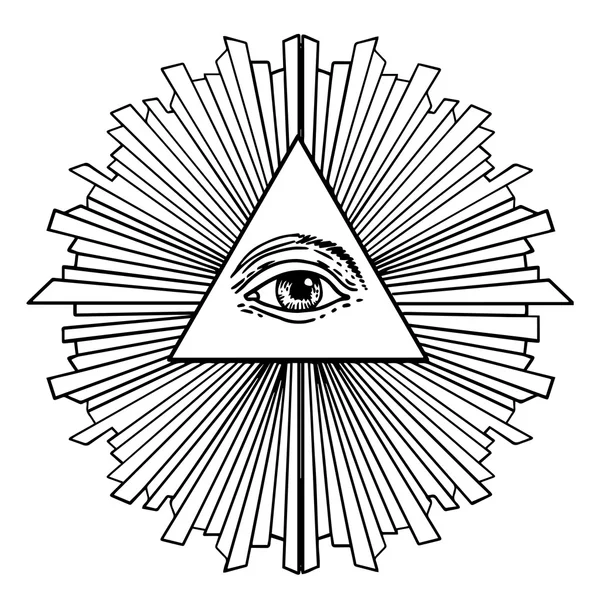 All seeing eye inside delta triangle pyramid — Stock Vector