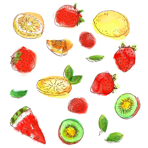 Verano acuarela frutas . — Archivo Imágenes Vectoriales