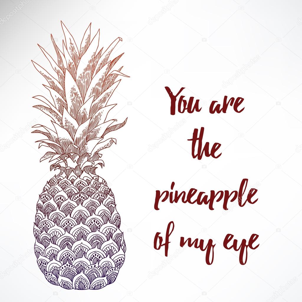 Hand drawn illustration of isolated pineapple fruit silhouette on a white background. This illustration can be used for coloring book for adult, logo, t shirt design, flyer, tattoo and more.